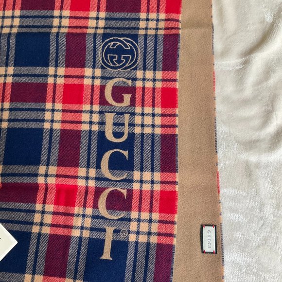 Gucci Vintage Logo Wool Check Scarf - Picture 8 of 10